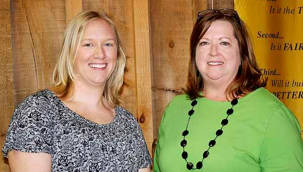 Carrie Threadgill, left, a biologist with the Alabama Division of Wildlife and Freshwater Fisheries, was the Brundidge Rotary Club program guest of Dixie Shehane Wednesday. 