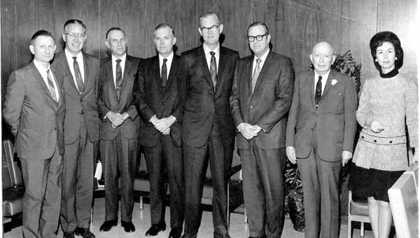 From left, Drs. Chester Beck, LaDon Golden, W.P. Stewart, J.A. Brantley, J.O. Colley, Jessie Hall Colley, Herman Sacks and O.N. Edge were the physicians at Edge Hospital when it open on June 10, 1969. The hospital was named in honor of Edge who donated his hospital to the City of Troy to pave the way for Hill-Burton funding for the new hospital.