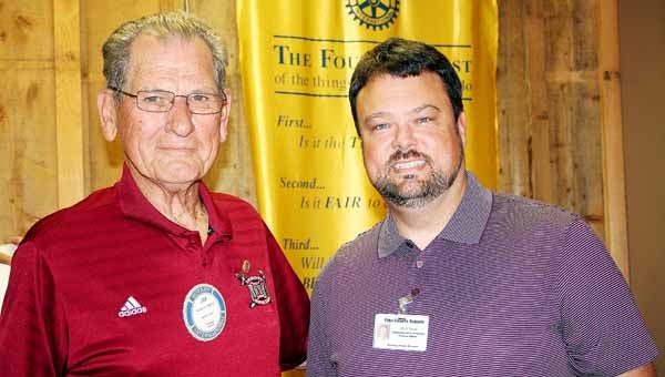 Dr. Mark Head with Pike County Schools was the guest speaker at the Brundidge Rotary Club meeting Wednesday. He is pictured with program host, Jim Medley.