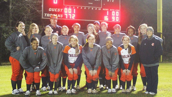 The Charles Henderson Lady Trojans posted the first on their new field Thursday night. The Trojans routed Bullock County in a double-header by a combined score of 33-1. (Photo/Ryan McCollough)