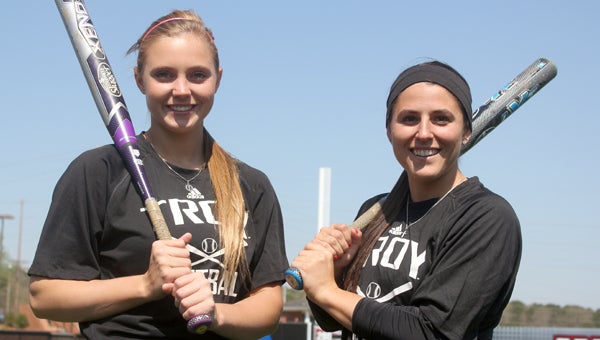 Troy  softball players Becca Hartley, left, and Taylor Smartt, right, starred at Charles Henderson in their high school days. The duo holds down the left side of the Troy infield, Smartt at third base and Hartley at shortstop. (Photo/Ryan McCollough)
