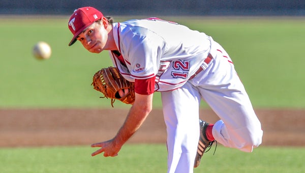 Troy’s Levi Tate set a new career high for strikeouts in Wednesday’s win over Alabama A&M. (Photo/Troy Athletics)