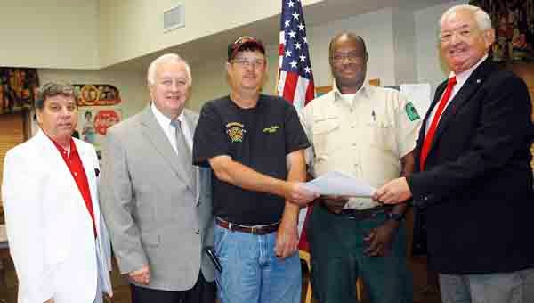 Rep. Alan Boothe and Sen. Jimmy Holley presented a Forestry Service Grant to the VFD. Pictured, from left, Brundidge Mayor Jimmy Ramage, Holley, Brundidge Fire Chief Glenn Adkins, Jeremiah Rodgers of the Pike County Forestry Service and Boothe.
