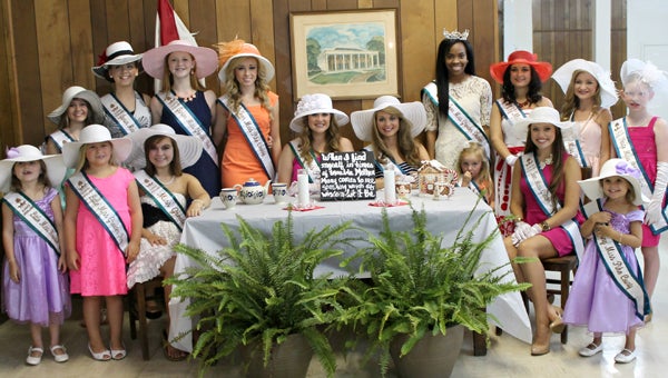 The Pike County Woodlands Queens hosted a Southern Sunday Tea Party on June 29th in Banks for other Woodlands Queens in South Alabama.  Front Row (left to right): Alyssa Little, Lizzie Faircloth, Liberty Kilpatrick, Julianna Knight, Anna Laura Cobb, Kiliegh Little.  Back Row (left to right):  Julie Bynum, Heather Shoemaker, Chloe Grammer, Katie Hicks (seated), Kori Chirico, Jessica Bush (standing), Jaisia Guice, Dresden Green, Sela Balkcom and Catherine Andrews.  (Not Pictured):  Paiyton Flowers, Nikki Hopper, Kadee Linton, Allie Lewis, Heer Sanjani, Allie Scarborough, Joslynn Gebo, Toni Marie Sarris and Karlie Bundy. 