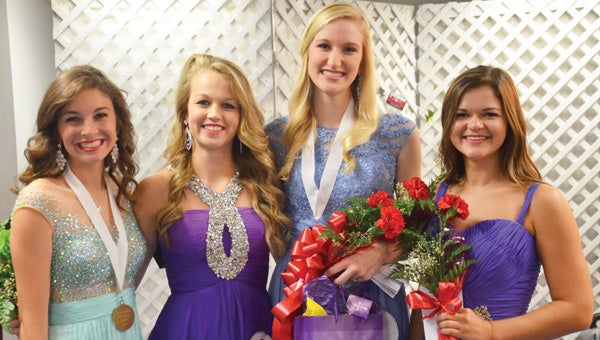 2014 Pike County Distinguished Young woman Caylee Sanders, Madison Gilmore, winner Caitlin Hicks and Jessica Knotts gather at the end of the Distinguished Young Women program. 