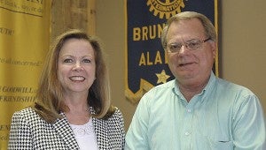 Troy Cable Special Projects Director Jimmy Copeland was the program guest of Sandy Boutwell at the Wednesday meeting of the Brundidge Rotary Club.  MESSENGER PHOTO/JAINE TREADWELL