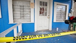 Crime scene tape blocks the porch of Upper Kutz barbershop in Brundidge, where a shooting occurred early Saturday morning. MESSENGER PHOTO/THOMAS GRANING