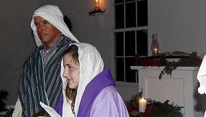 Hunter Compton and Amber Shirley portrayed Joseph and Mary at Old Christmas at Clay Hill Tuesday night at historic Clay Hill Church. The service is held annually on January 6, which is Old Christmas Day. The service celebrates the birth of the Christ Child and the arrival of the Wise Men to worship him. MESSENGER PHOTO/JAINE TREADWELL