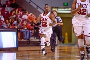 Troy University Athletics Lacy Buchaon led the Trojans’ second-half charge Thursday with 19 points in the second half.