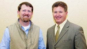Joe Murphy of Pike County, left, was elected to serve on the Alabama Farmers Federation State Poultry Committee Feb. 4 during the Federation’s Commodity Organization Conference in Montgomery. He is pictured with Federation Poultry Division Director Guy Hall.
