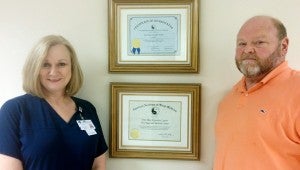submitted photo Dottie Black and Dr. Reuben Richardson stand next to the Certificate of Accreditation (top) as TRMC’s sleep lab receives a five-year accreditation.