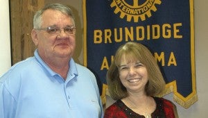 Messenger Photo/Jaine Treadwell Reba Davis, ACCESS director, Extended Learning Center, in Troy, was the guest of Rotarian Harry Sanders at the Brundidge Rotary Club.