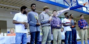 Seniors receive the MLB award during Goshen’s first all sports banquet Thursday evening. The high school honored 175 student athletes during the event. MESSENGER PHOTO/SCOTTIE BROWN