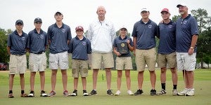 The PLAS golf team posed for a photo following the conclusion of the AISA Golf State Tournament. Golf team members for 2015 were Seth Arrington, Brax Barron, Gibson Byars, Cameron Crowe, Christopher Farrah, Ryan Johnson and Susie Stell. The golf team is coached by Gene Allen.  MESSENGER PHOTO/SCOTTIE BROWN