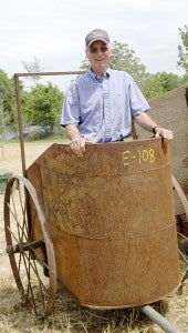 The Pike County Cattlemen’s Equipment Auction is Saturday at Cattleman Park. Every thing from a chariot to roller skates will be on the auction block. James Ketchum was aboard the metal chariot and waiting for the white horse to arrive.