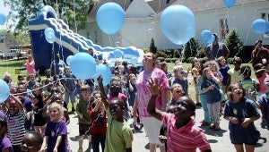 At the close of Kindergarten Fun Day, the kindergarten students released balloons in recognition of Child Abuse Prevention Day. One hundred and ninety kindergarten students from Pike County, Goshen and Banks participated.