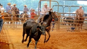 MESSENGER PHOTO/COURTNEY PATTERSON Burning Bush Cowboy Church hosted its first annual Ranch Rodeo Saturday at the Cattleman Arena.