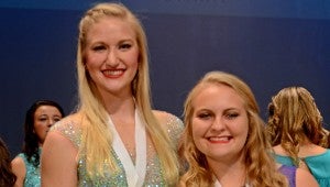 MESSENGER PHOTO/COURTNEY PATTERSON2015 Distinguished Young Woman Caitlin Hicks, left, with 2016 Distinguished Young Woman Morgan Vardaman after the program.