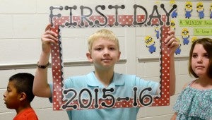 MESSENGER PHOTO/COURTNEY PATTERSON Zane Rigdon poses on his first day of school at Banks Primary School.