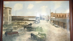 MESSENGER PHOTO/JAINE TREADWELL Mural of Downtown Troy in 1889 finds home at Johnson Center.