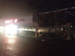 The Hibbett Sports store received heavy damage in the storm. 