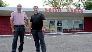 MESSENGER PHOTO/COURTNEY PATTERSON Shish Kabab, a new restaurant in development on South Brundidge Street, will be opening within the next month. Saad Abbas, left, is the owner of Shish Kabab and Omar Ahmed, right, is the head chef.