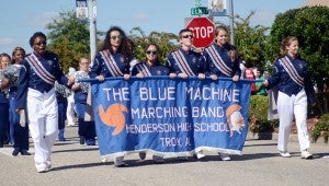 MESSENGER PHOTO/COURTNEY PATTERSON Charles Henderson High School marched in the annual CHHS Homecoming Parade Friday afternoon in Downtown Troy. The Blue Machine Marching Band filled The Square with music.