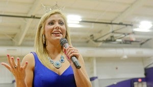 MESSENGER PHOTO/COURTNEY PATTERSON Miss Alabama Meg McGuffin spoke to GHS about her platform, “Healthy is the New Skinny,” Wednesday as part of the GEAR UP kick off this week. 