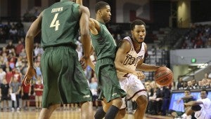 Photo/chip dillard The Troy Trojans dropped their first game of the season Thursday night when they fell to the University of Allabama-Birmingham 79-61.