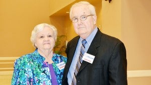 MESSENGER PHOTO/COURTNEY PATTERSON Hank Jones, right, stands with his wife, Eulane, at the Golden Eagle dinner in May 2015. Jones was recognized as the guest of honor.