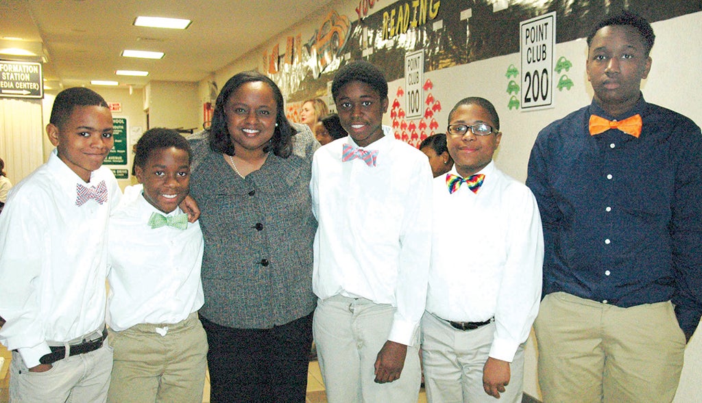The TES Black History Program concluded with a presentation by the sixth grade titled “Motown’s Effects on the Civil Rights Movement.” The students told in words, dance and song how Motown music was popular among both black and white Americans and had the ability to transcend racial boundaries.  Above, speaker Elizabeth Huntley, an attorney and motivational speaker, shared a message with the students.