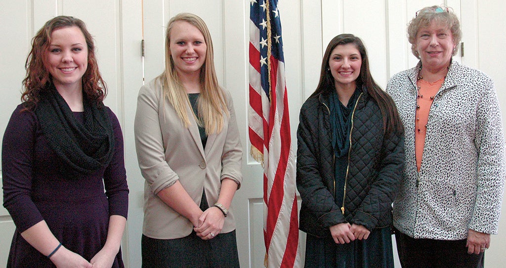 The Oliver Wiley Chapter DAR recognized the Good Citizen nominees from the four high schools in the county at its Wednesday meeting. Pictured from left, Serenity Taylor, Goshen High School; Laken Maulden, Pike County High School; Hillary Barron, Charles Henderson High School; and Mae Beth Gibson, Oliver Wiley Chapter Citizenship chair. Not picture, Elaina Strother, Pike Liberal Arts School.
