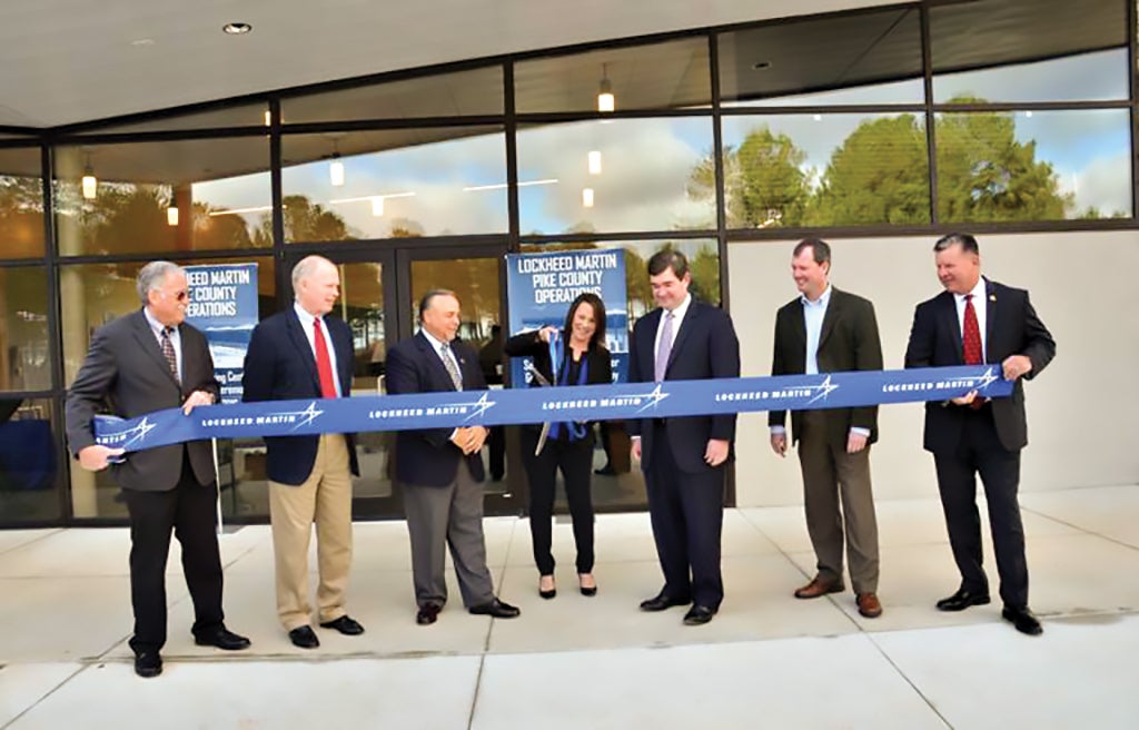 On Tuesday, Congresswoman Martha Roby and community partners helped Lockheed Martin’s Pike County Operations facility open its new security receiving center. From left are Vic Debruyne (Lockheed Martin Pike County Operations Deputy), Ed Brummal (PWBA Architects), Dave Aniello (Lockheed Martin Production Operations Director), Martha Roby (U.S. Representative, 2nd congressional district), Jason Reeves (Mayor of Troy), Chris Adams (Liberty Construction)  and Dave Anderson (Lockheed Martin Pike County Operations Director).