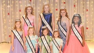 Eden Hipps was crowned Miss Brundidge and Annslea Rose Taylor was crowned Little Miss Brundidge at the annual Miss Brundidge and Little Miss Brundidge Pageant Saturday. Fifty-one contestants vied for titles in eight divisions. Winners are pictured from left. Front row, Petite Miss Brundidge Emma Crawley, Future Miss Brundidge Julianna Knight, Little Miss Brundidge Annslea Rose Taylor, Tiny Miss Brundidge Ella Jean Davis and Young Miss Brundidge Caylee Jones. Back row: Pre-Teen Miss Brundidge Reagan Brown, Miss Brundidge Eden Hipps and Teen Miss Brundidge Sabrina Taylor. The pageant was sponsored by the Brundidge Business Association.