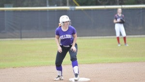 Photo/mike hensley The Pike County Lady Bulldogs had a walk off single in their 5-4 win over the Abbeville Yellow Jackets on Wednesday afternoon in Brundidge. The win for the Bulldogs brings them to 2-2 in the area. 