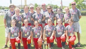 Photo/jaine treadwell The Troy Ponytails took home second place in the Dixie Softball State Tournament on Tuesday. The members of the Troy Ponytails are: Emily Bryan, Morgan Bundy, McKenzie Cain, Madison Campbell, Rayleigh Carter, Aerial Frazier, Sadie Leverette, Heather Maxwell, Mary-Kaye Mills, Hayden Rushing, Emily Williamson and Emily Wilson. 