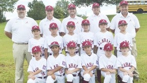 Photo/ The Troy AA team is set to begin World Series on Friday. Back row left to right: Coach Lee Baggett, coach David Bradford, coach Bobby Hussey, coach Brett Sikes and coach Steve Barron. Middle row: Dawson Bradford, Slade Russell, Ford Hussey, Carter Nelson, Luke Sikes and  Peyton Elliot. Front row: Luke Barron, Chase Vaznaian, Jack Baggett, Kellen Stewart, Wes Bundy and Owen Pugh. 