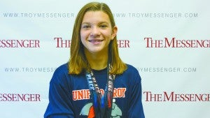 Photo/perry Brown Addison Bruner won first place in the 100 meter freestyle at the state meet in Birmingham a week ago. Bruner who has been swimming competively for two years, dreams of swimming at Auburn and eventually in the Olympics. 