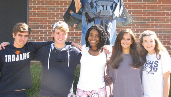 Charles Henderson High School students participate in “PJ’s for R.J.” to benefit 2-year-old Raeleigh Jane McCartha, who was diagnosed with Neuroblastomia Cancer in January.Pictured above, left to right: Braxton Wilkins, Toler Richburg, Katrice McNabb, Anna Grace Meredith and Lela Gibson.