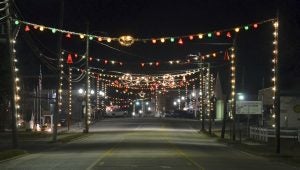 Messenger photo/Jaine Treadwell The streets of Brundidge are lit up for the Christmas season. Usually the street lights come on for the annual Christmas parade and stay on through Christmas. This year the light display was turned on when the calender flipped to December.