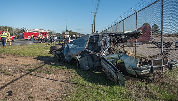 Messenger photo/Jonah Enfinger Vincent Glenn of Troy was airlifted to Baptist South Hospital in Montgomery after the 1981 Pontiac he was driving collided with two other vehicles on U.S. Highway 231. A passenger in the vehicle was also airlifted to the hospital. 