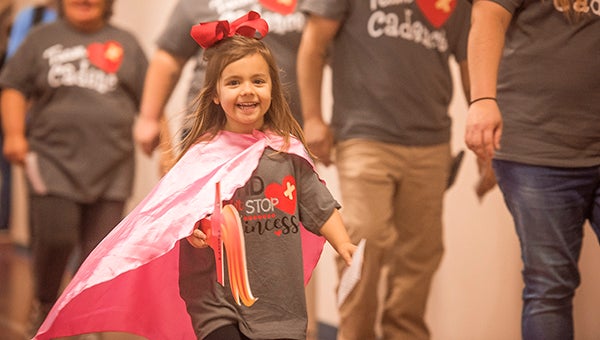 Mesenger photo/Jonah Enfinger Cadence Legg is a 4-year-old survivor of CHD. At just 7 months old, Cadence had a heart cath done to fix a congenital heart disease (CHD). Her shirt says “CHD didn’t stop this princess.”